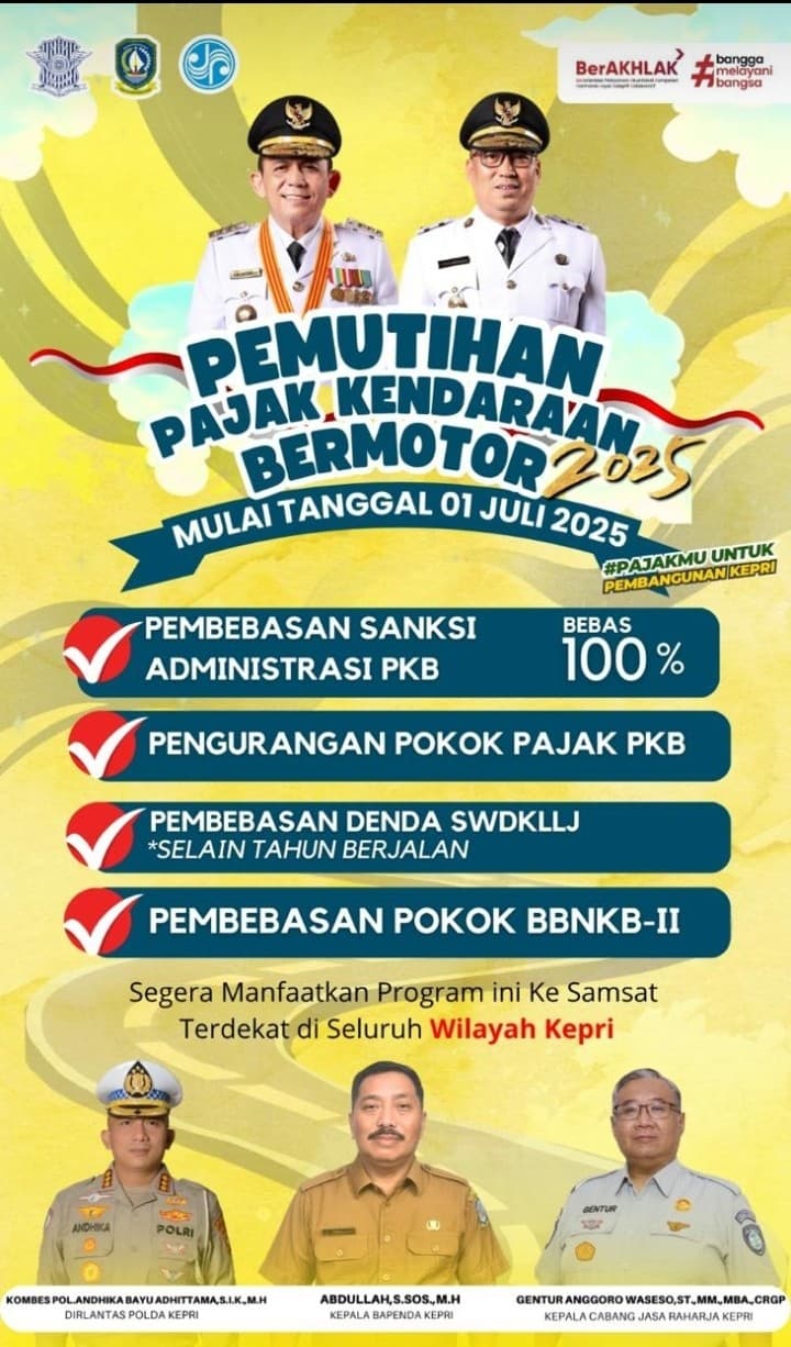 Yuk Datang ke Samsat Karena Pemprov Kepri Putihkan Pajak Kendaraan Bermotor 2025